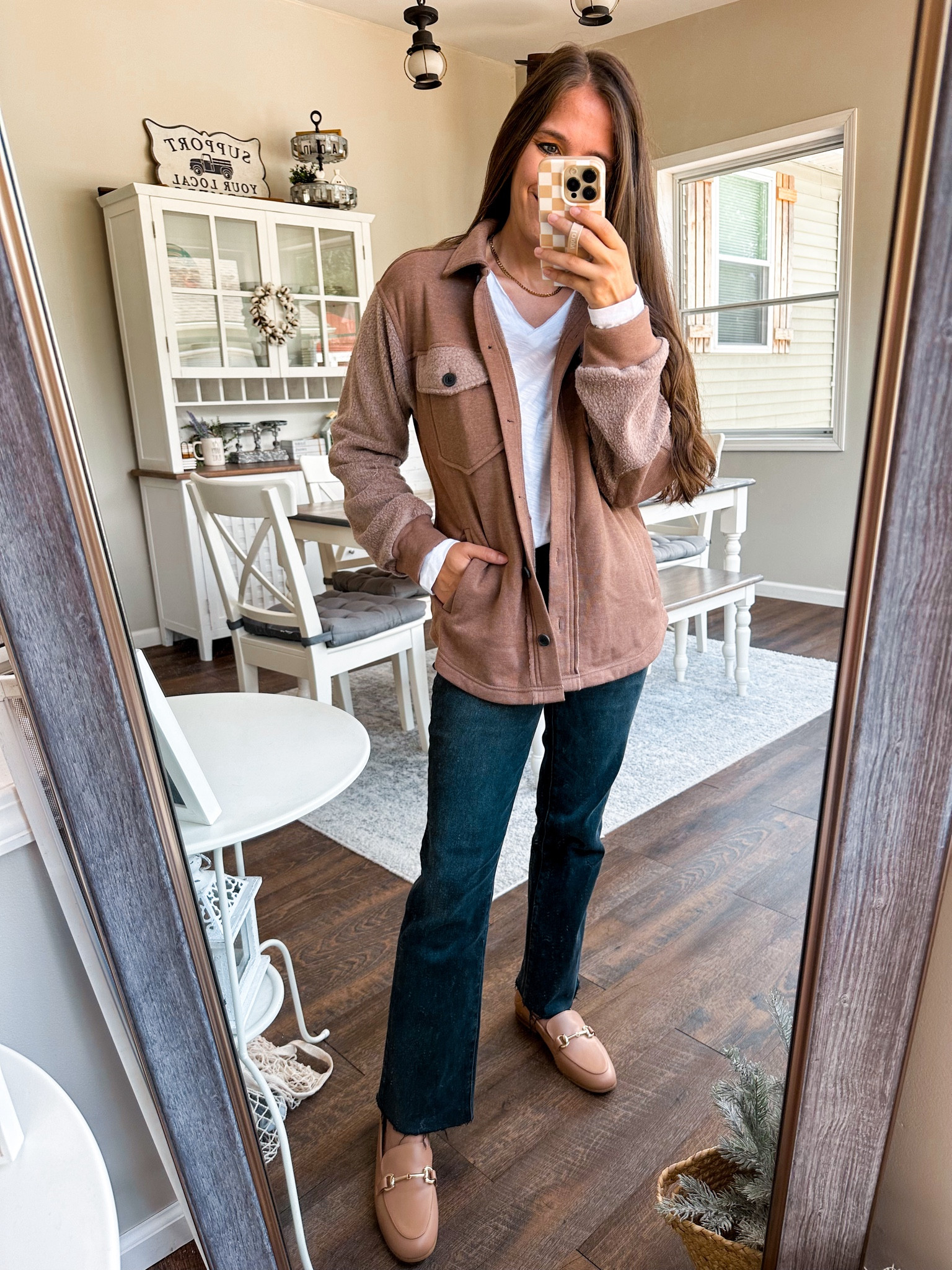 Nsale Shacket! So soft! Wearing XS 
Long sleeve Xs
Pants tts petite 
Loafers tts 

#LTKxNSale #LTKStyleTip #LTKFindsUnder50