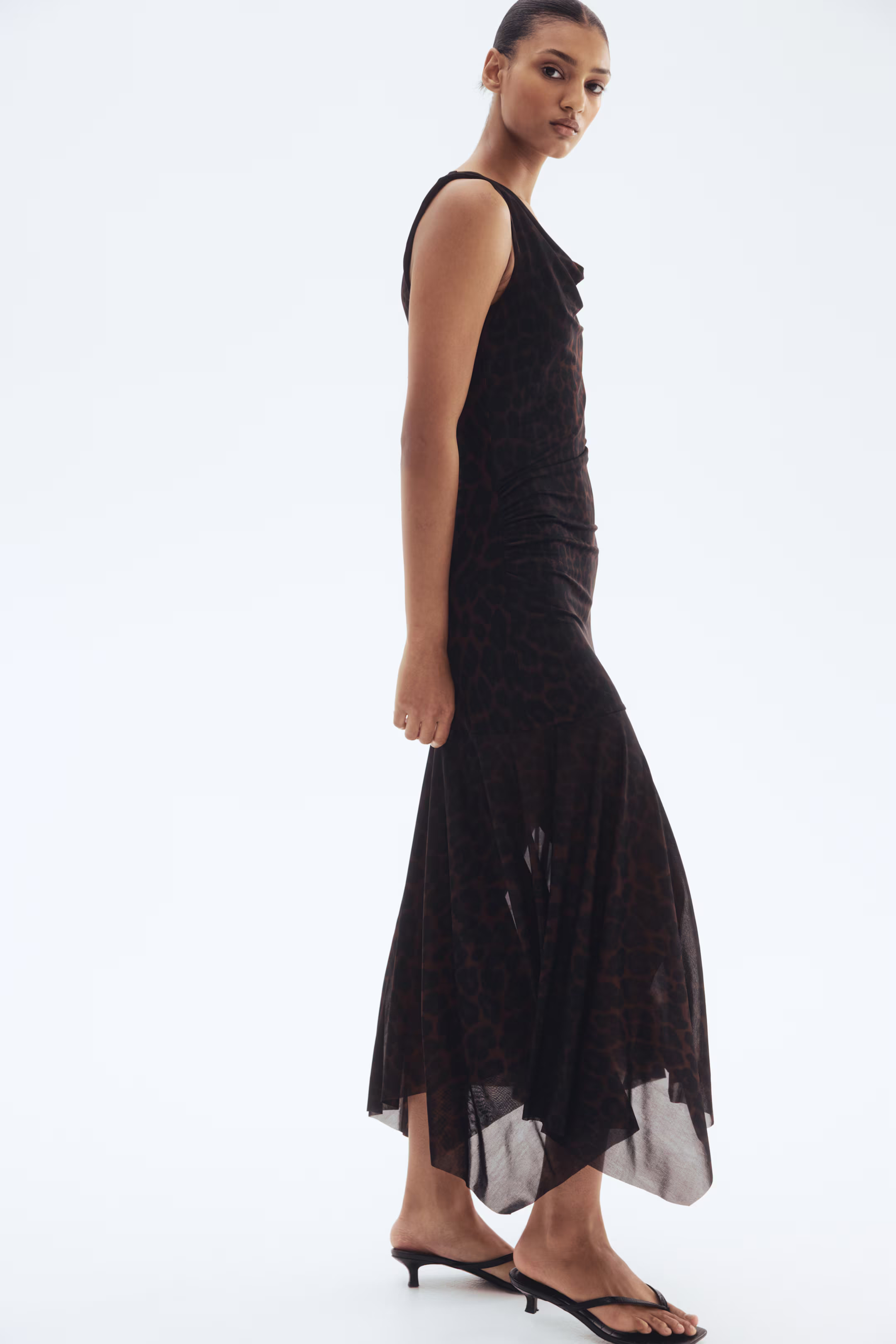 Draped mesh dress - Marrón/Estampado de leopardo - MUJER | H&M ES | H&M (FR, IT, ES, PT, BE)