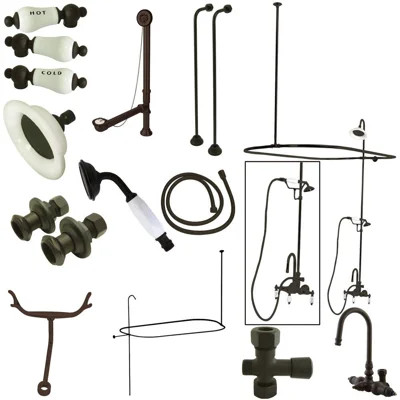 Kingston Brass Vintage Three-Handle 2-Hole Tub Wall Mount Clawfoot Tub Faucet Package with Shower Enclosure and Hand Shower | Wayfair North America