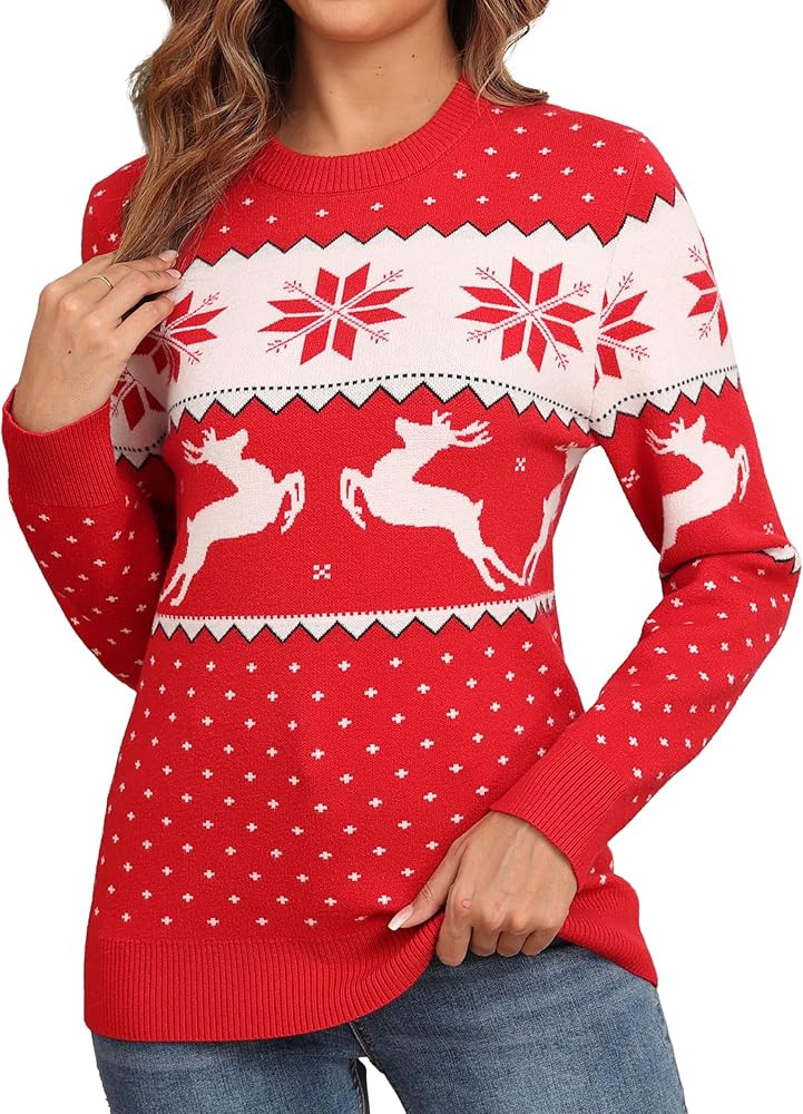 GRECERELLE Women's Ugly Christmas Sweater Funny Christmas Tree Tunic Pullover Reindeer Crew Neck ... | Amazon (US)