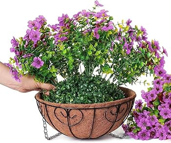 Artificial Fake Hanging Plants Flowers Basket for Outdoor Outside Porch Spring Decoration, Faux S... | Amazon (US)