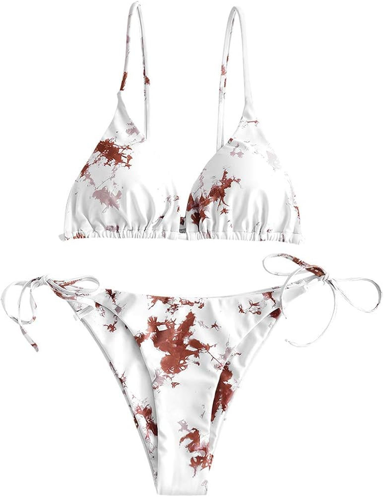 Amazon.com: ZAFUL Women's String Bikini Set Tie Dye Swimsuit Triangle High Cut Bathing Suit (Sepi... | Amazon (US)