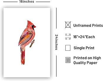 CDLJL Abstract Wall Art Vintage Bird Wall Art Set Of 2 Vibrant Watercolor Cardinal Unframed Wall ... | Amazon (US)