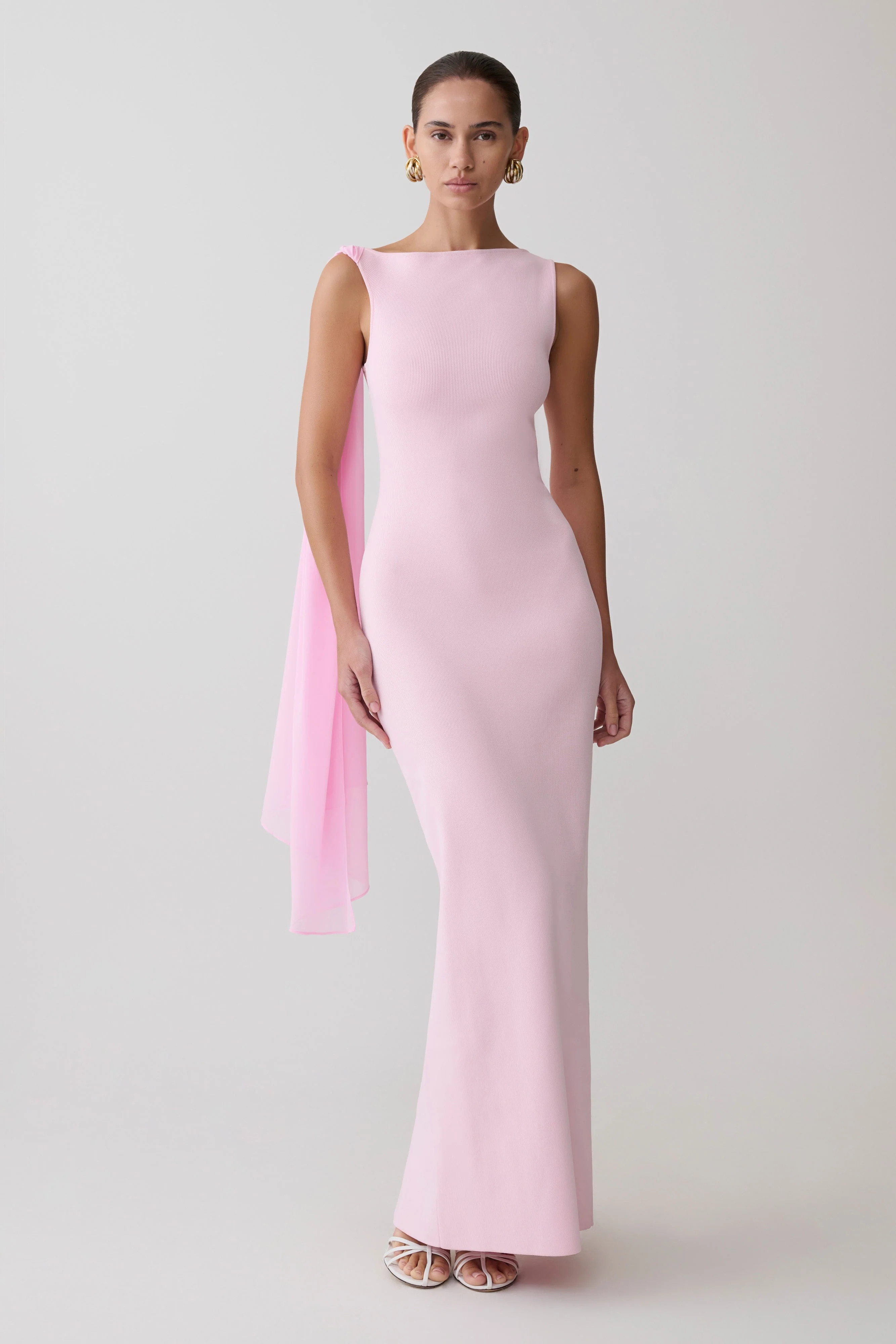 Farid Bandage Maxi Dress With Chiffon - Baby Pink | Meshki UK