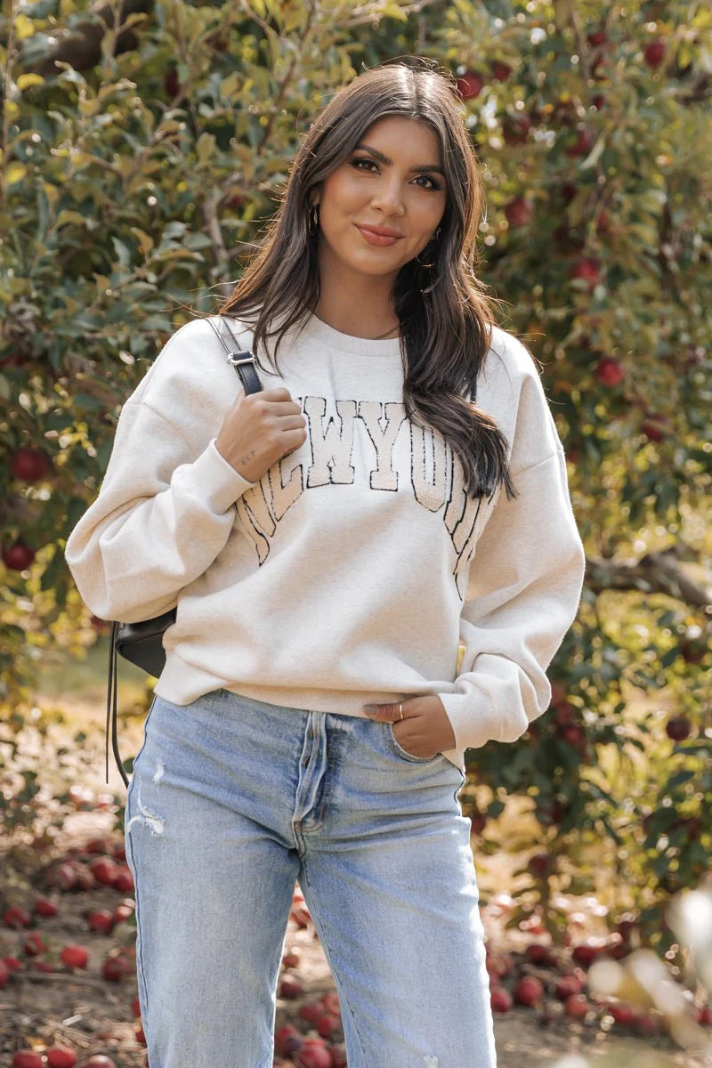 Grey New York Crew Neck Sweatshirt | Magnolia Boutique | Magnolia Boutique