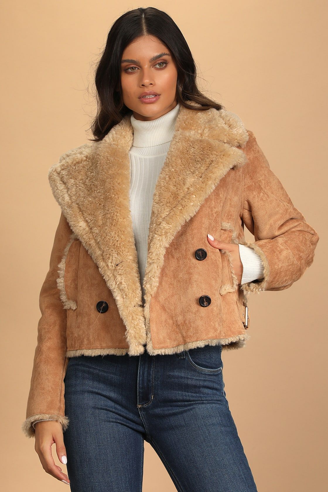 Chic Attitude Camel Suede Cropped Double-Breasted Coat | Lulus (US)