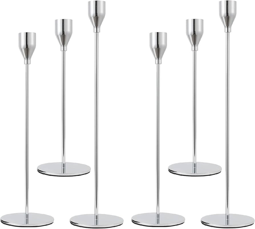 Anndason Set of 6 Silver Candlestick Holders Silver Candle Holder Taper Candle Holders Candle Hol... | Amazon (US)