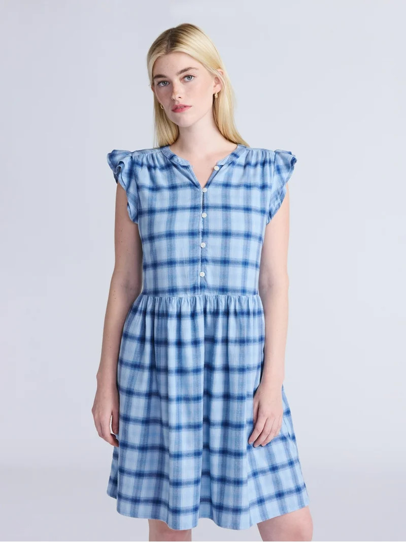 Time and Tru Women's Cotton Mini Dress with Flutter Sleeves, Sizes XS-XXXL | Walmart (US)