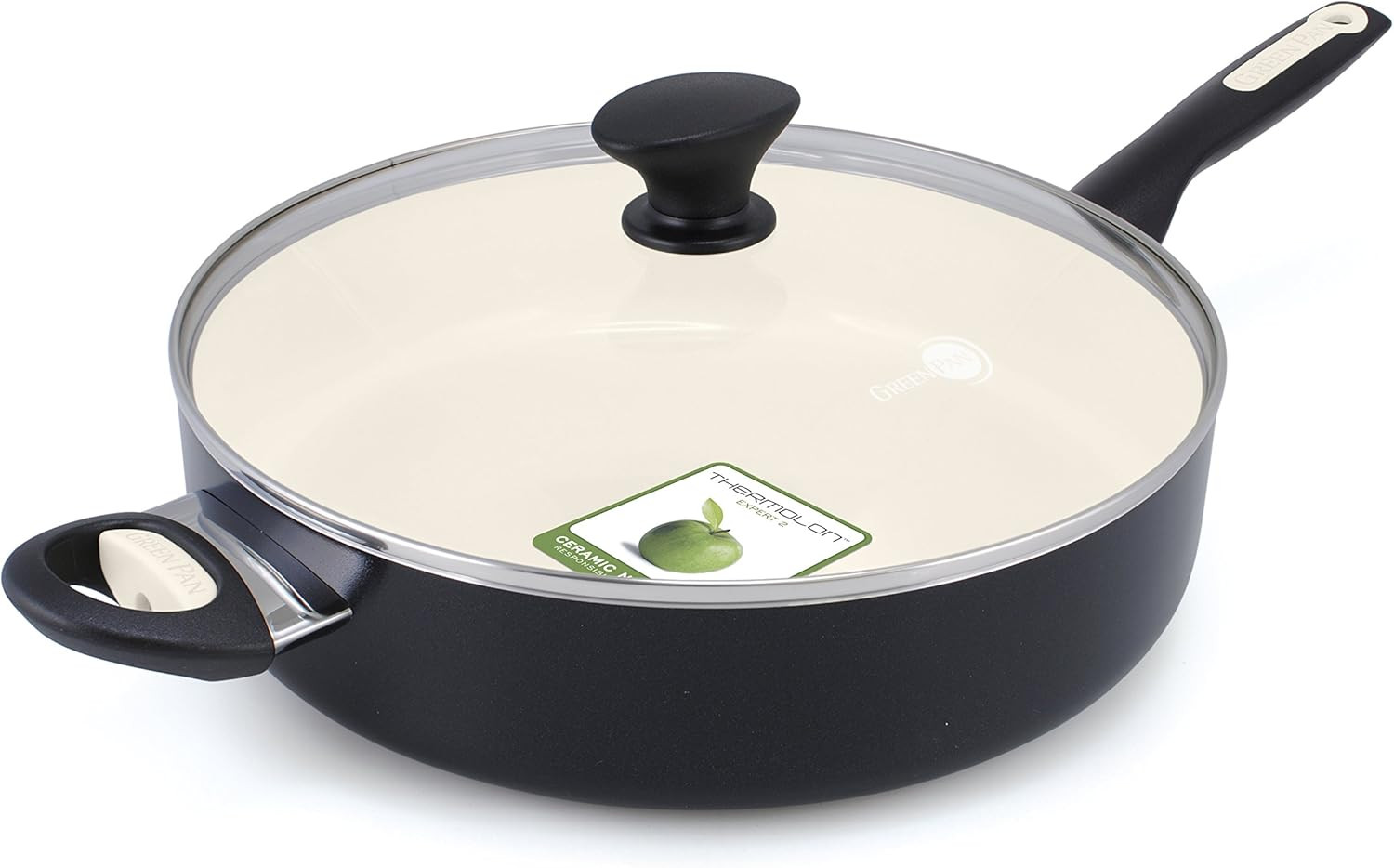 GreenPan Rio 5QT Ceramic Non-Stick Covered Skillet with Helper Handle, Black - | Amazon (US)