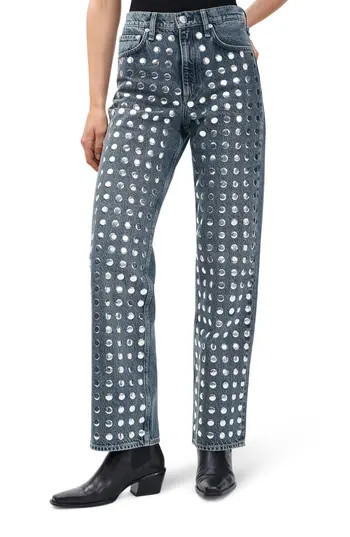 rag & bone Shea Rhinestone Straight Leg Jeans in Blue at Nordstrom Rack, Size 25 | Nordstrom Rack