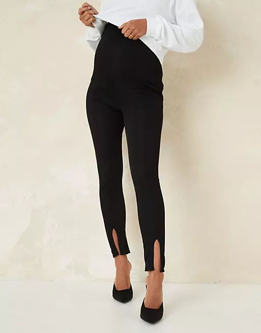 Missguided Maternity 2 pack ribbed legging with split front in black & grey | ASOS (Global)