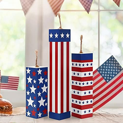 Patriotic Wood Blocks Decor Stars Stripes Table Decor Red White Blue Rustic Wood Block Sign 4th o... | Amazon (US)
