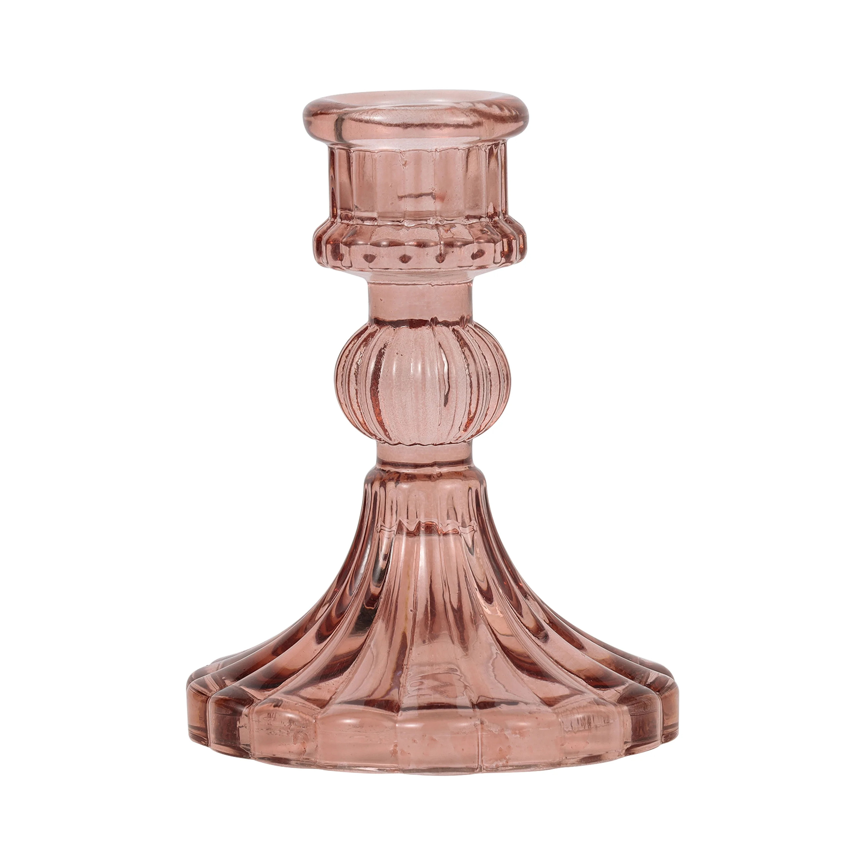 Home Decor Collection Pink Translucent Glass Decorative Tabletop Taper Candle Holder, Small | Walmart (US)