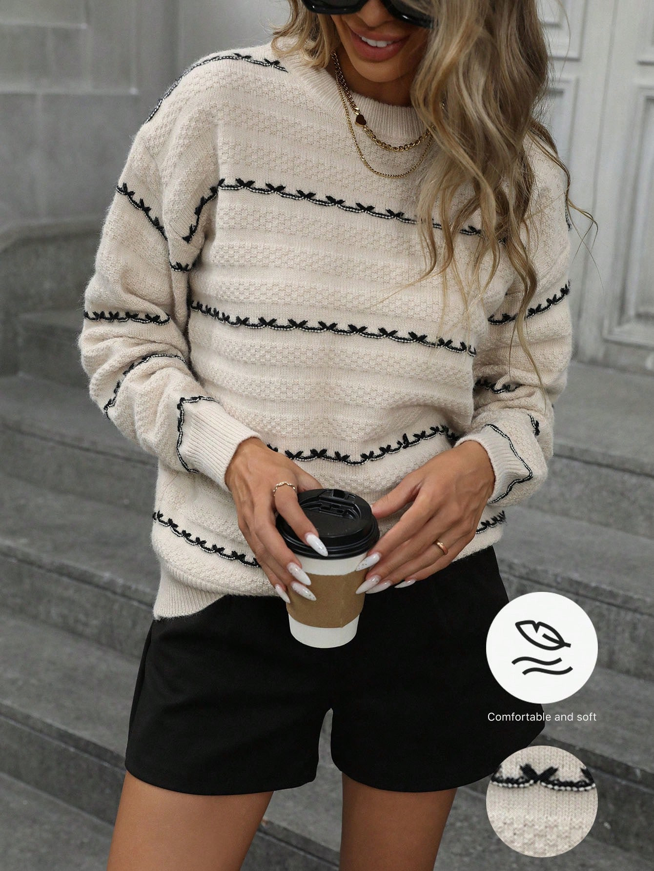 SHEIN Privé Vintage Striped Chunky Knit Texture Pullover Sweater | SHEIN