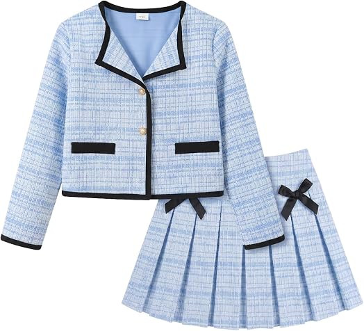 PureChapter Girls Tweed Skirt Set 2 Piece Blazer Jacket Preppy Outfit 7-14Y | Amazon (US)