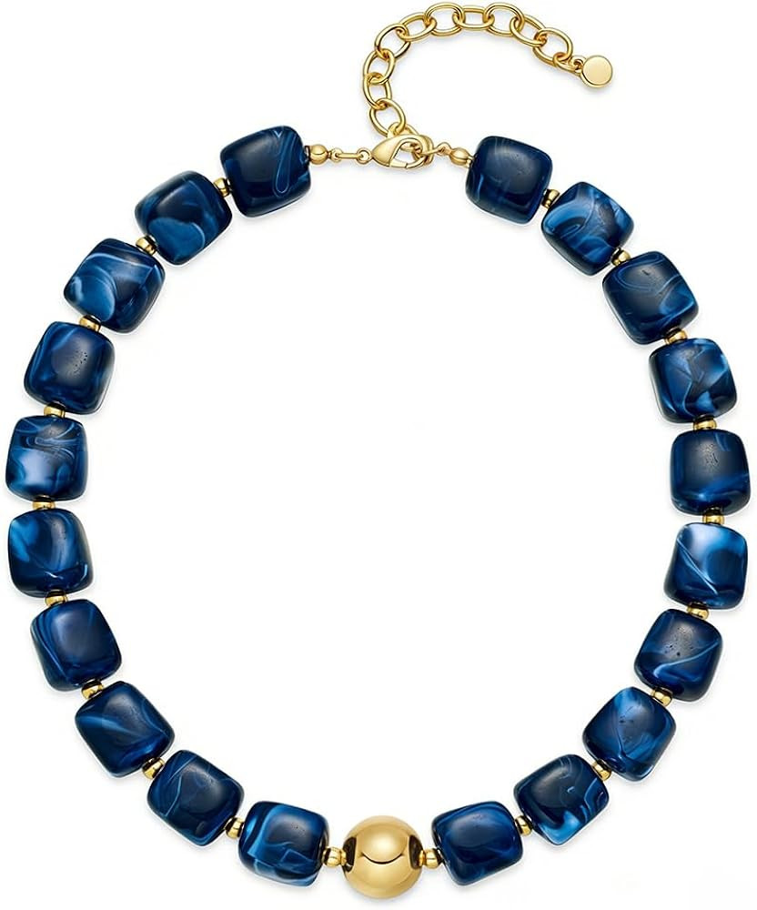 Chunky Beaded Necklace for Women Trendy Multicolor Resin Beads Choker Necklaces Boho Summer State... | Amazon (US)