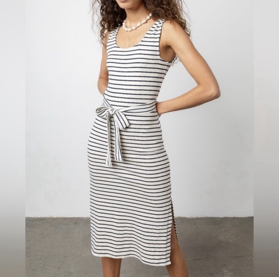 Rails Women's Taylin Chalk Navy Stripe Cotton Tank Midi Dress Belted Nautical SM | eBay | eBay US