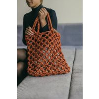 Handmade Crochet Market Tote Bag, Dirty Orange Beach Handbag | Etsy (US)