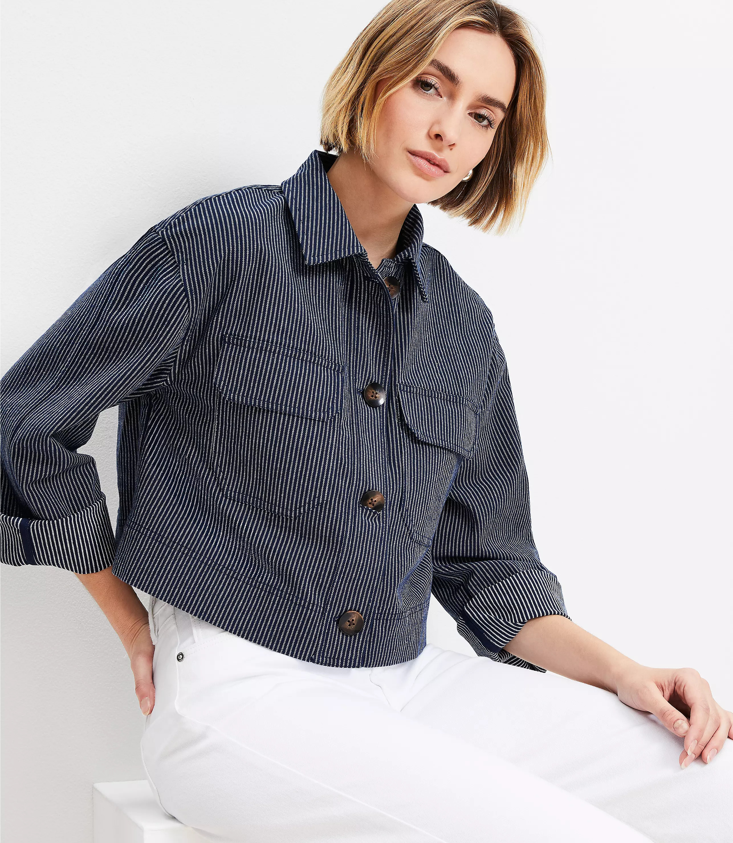 Textured Stripe Wide Sleeve Jacket | LOFT