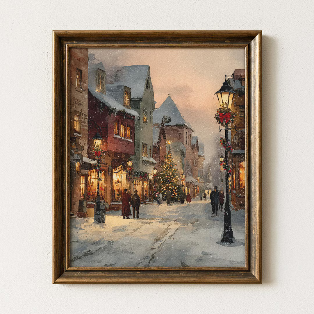 Vintage Christmas Village - Nostalgic Christmas Painting, Snowy Village, Rustic Holiday Decor, Pr... | Etsy (US)