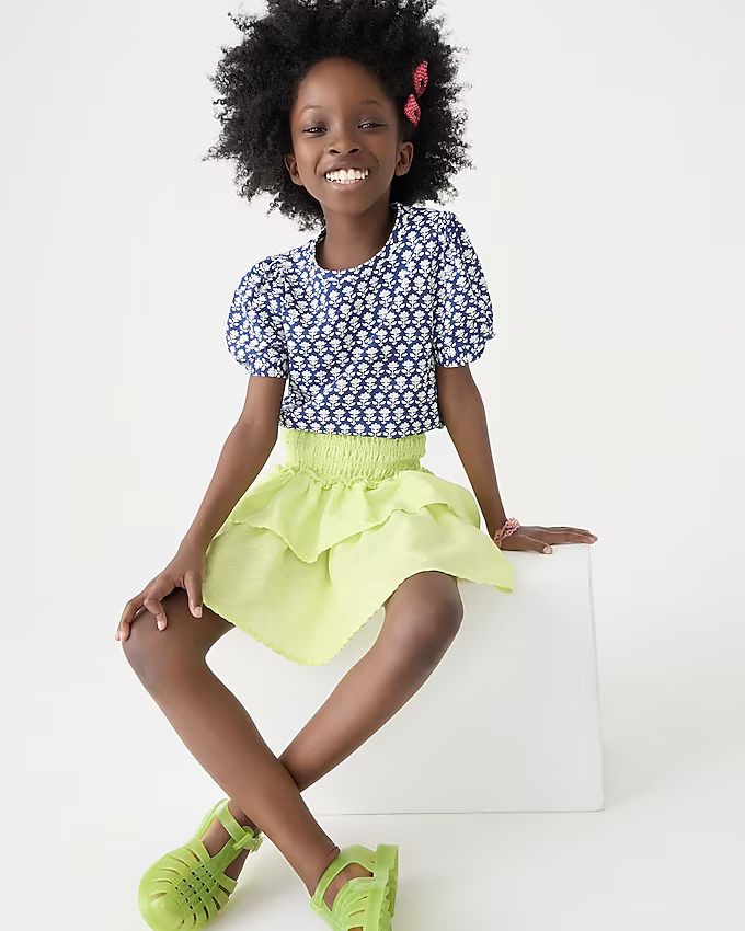 Girls' puff-sleeve T-shirt in broken-in jersey | J.Crew US