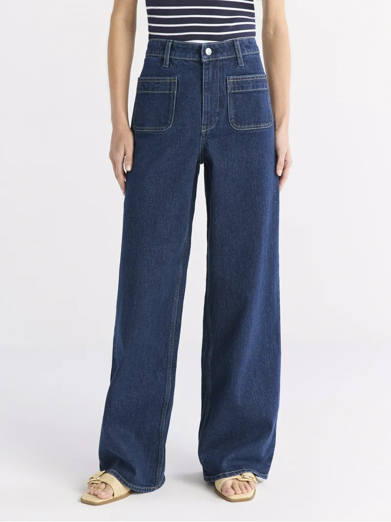 Free Assembly Women's and Women's Plus Wide Leg Jeans with Patch Pockets, 30", 32", and 34" Insea... | Walmart (US)