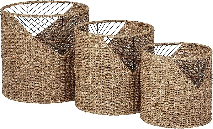 Amazon Brand – Stone & Beam Modern Round Seagrass Storage Basket Set - Pack of 3 | Amazon (US)
