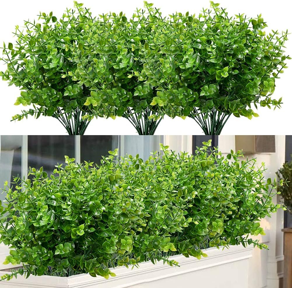 ArtBloom 8 Bundles Outdoor Artificial Boxwood UV Resistant Fake Stems Plants, Faux Plastic Greene... | Amazon (US)