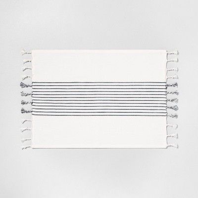 Knotted Fringe Stripe Placemat Sour Cream/Blue - Hearth & Hand™ with Magnolia | Target