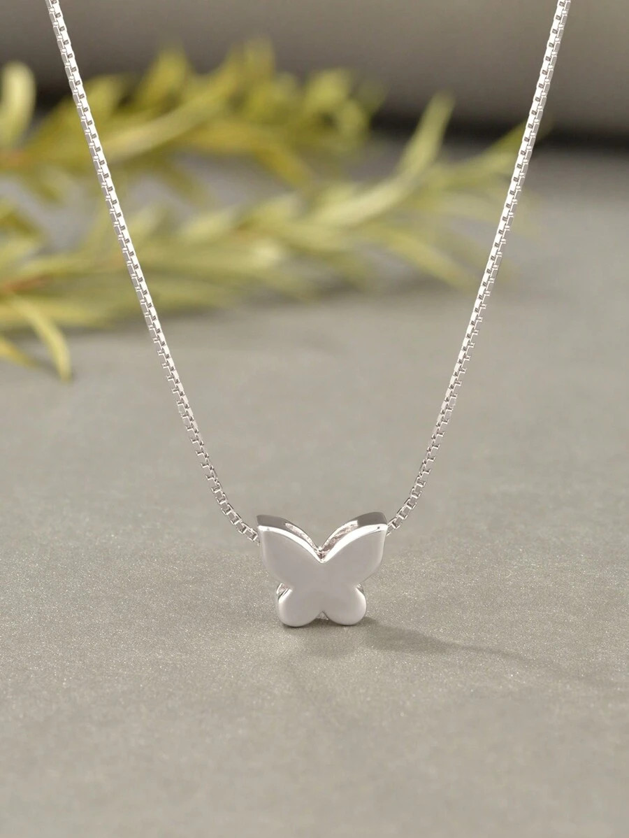 1pc 925 Silver Butterfly Pendant Necklace With Unique Design, Elegant & Luxurious, Clavicle Chain | SHEIN