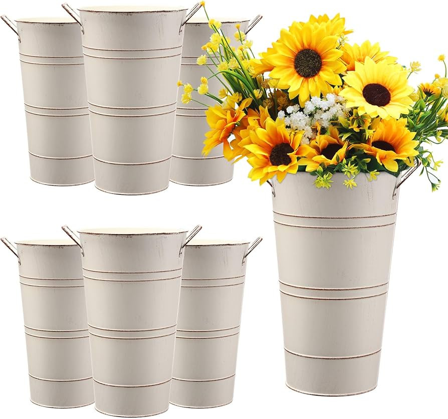 Chumia 6 Pcs 12 Inch Galvanized Metal Vase, French Flower Bucket for Cut Flowers, Metal Flower Bu... | Amazon (US)
