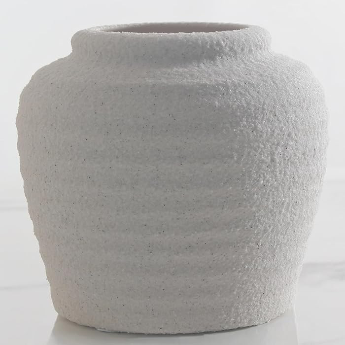 White Rustic Ceramic Vase - Textured Earth Tone Flower Vases for Modern Farmhouse & Boho Decor, L... | Amazon (US)