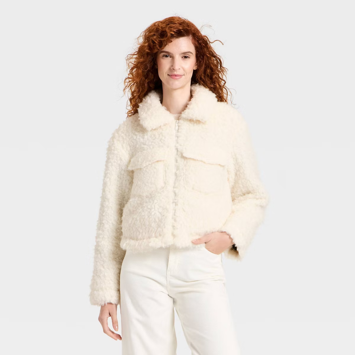 Women's Cozy Faux Shearling Jacket - Universal Thread™ Cream | Target