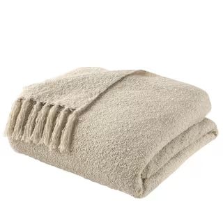 Home Decorators Collection Almond Biscotti Ivory Cozy Boucle Throw Blanket with Tassels SWH404 - ... | The Home Depot