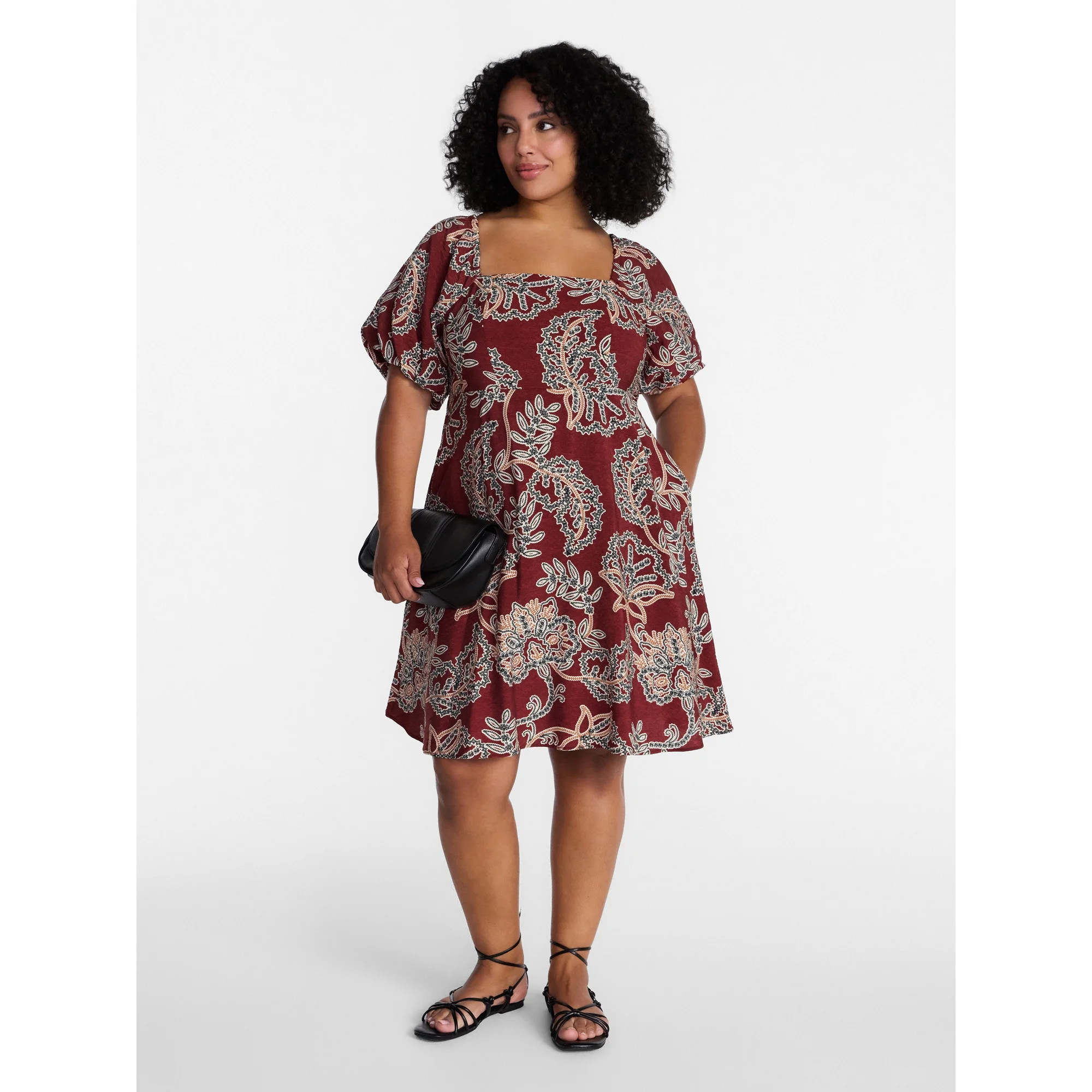 Time and Tru Women's Mini Dress with Puff Sleeves, Sizes XS-XXXL | Walmart (US)