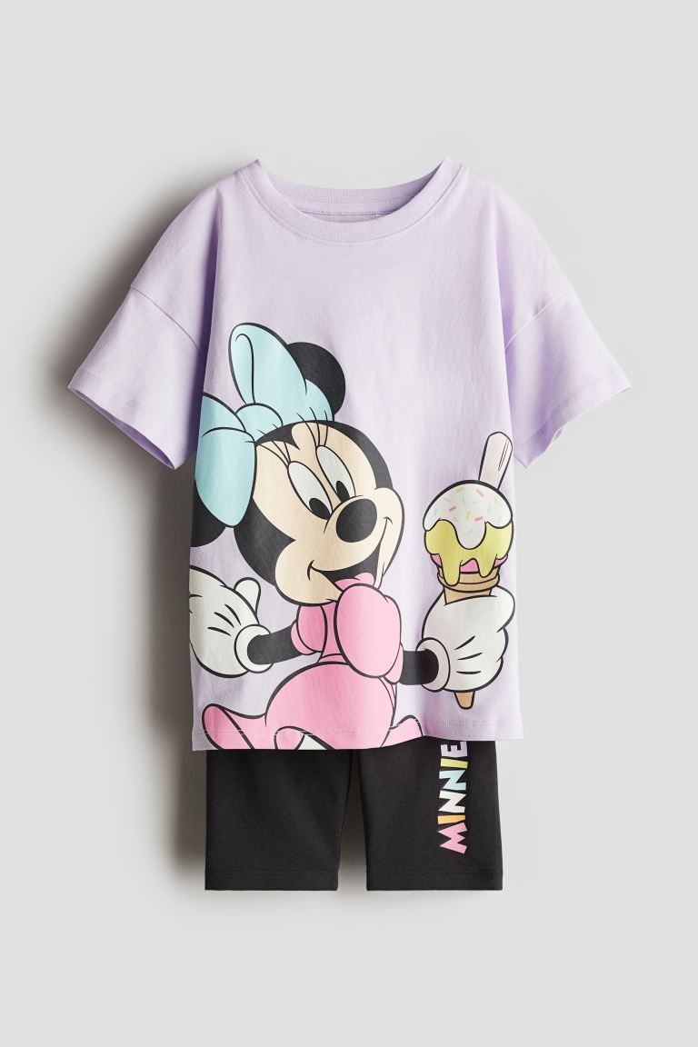 2-piece Printed Set - Round Neck - Short sleeve - Light purple/Minnie Mouse - Kids | H&M US | H&M (US + CA)