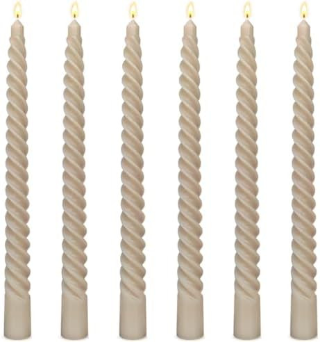 6 Pack 10 Inch Light-Mocha Spiral Taper Candles for Home Decor, Unscented Dripless Twisted Candle... | Amazon (US)