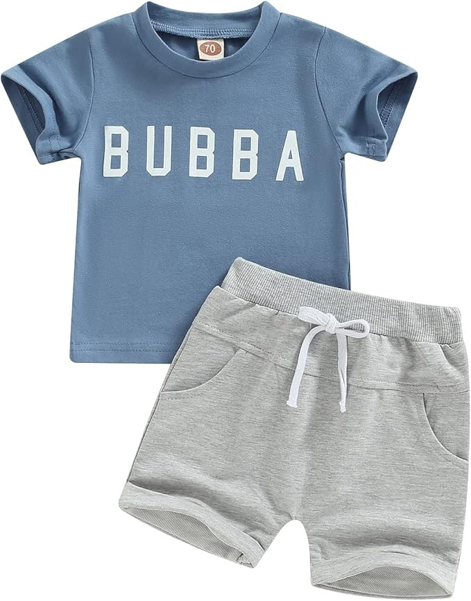 VISGOGO Baby Boys Clothes Sets Short Sleeve Letter Printed T-Shirt Tops + Solid Color Short Pants | Amazon (US)