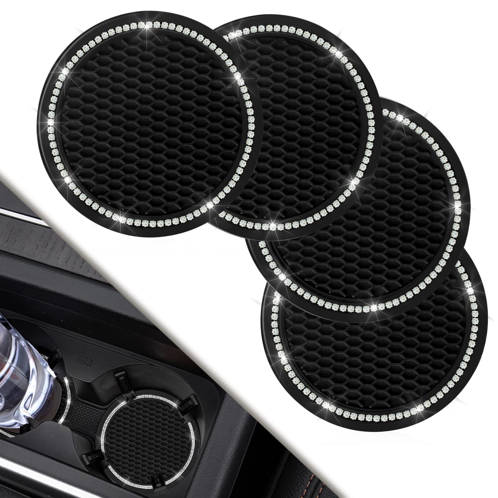 Car Coasters, 4 Pack Universal Vehicle Bling Car Coaster, COCASES Crystal Rhinestone Coaster for ... | Amazon (US)