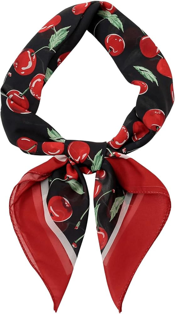 WDIRARA Women's Cherry Graphic Print Scarf Large Square Hair Bandana Sleeping Head Wraps | Amazon (US)