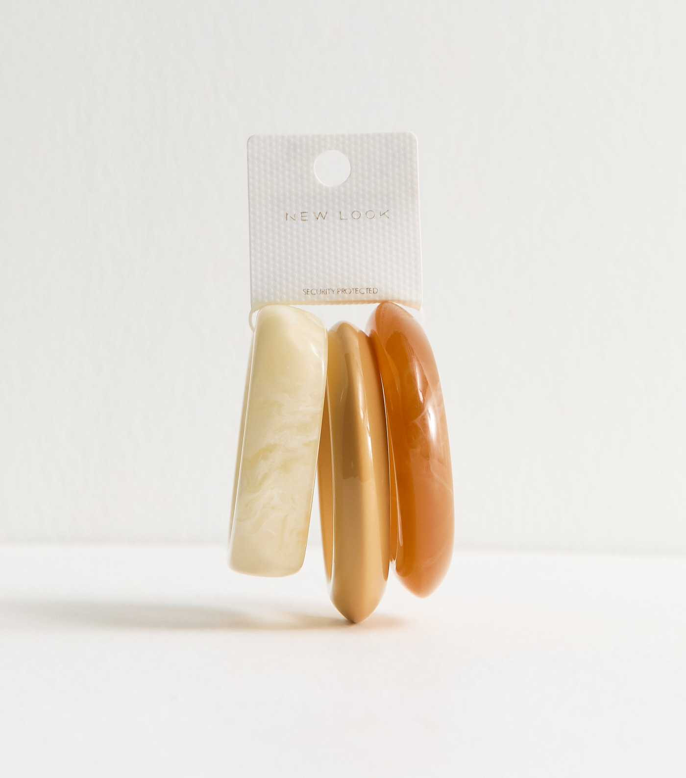 Pack of 3 Cream Rectangular Circle Resin Chunky Bangles | New Look | New Look (UK)