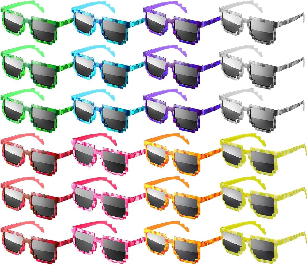 24 Pack Pixel Sunglasses, Miner Party Favors Pixel Glasses for Kids Adults, Gamer Robot Pixelated... | Amazon (US)