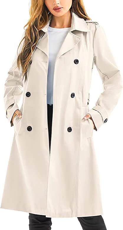 FARVALUE Women's Waterproof Trench Coat Long Double Breasted Windbreaker Classic Belted Lapel Ove... | Amazon (US)