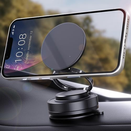 KELYBELY Phone Holder for Car Magsafe, 360° Adjustable 2500gf Strong Magnetic Car Phone Holder, Hands Free Suction Cup Cell Phone Mount for iPhone 16 Pro Max 15 14 13 12 | Amazon (US)