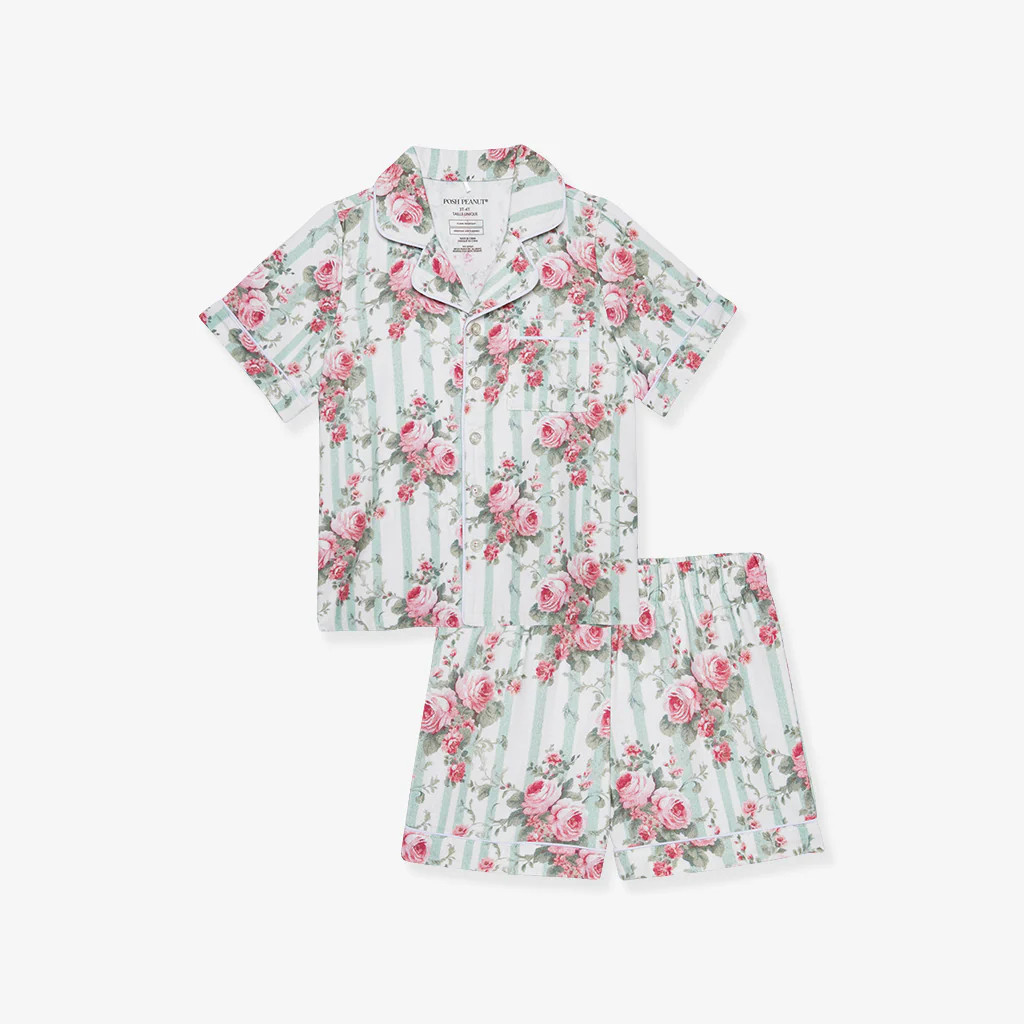 Floral Green Short Sleeve Trixie Flannelette Luxe Pajama Short Set | Posh Peanut® | Posh Peanut