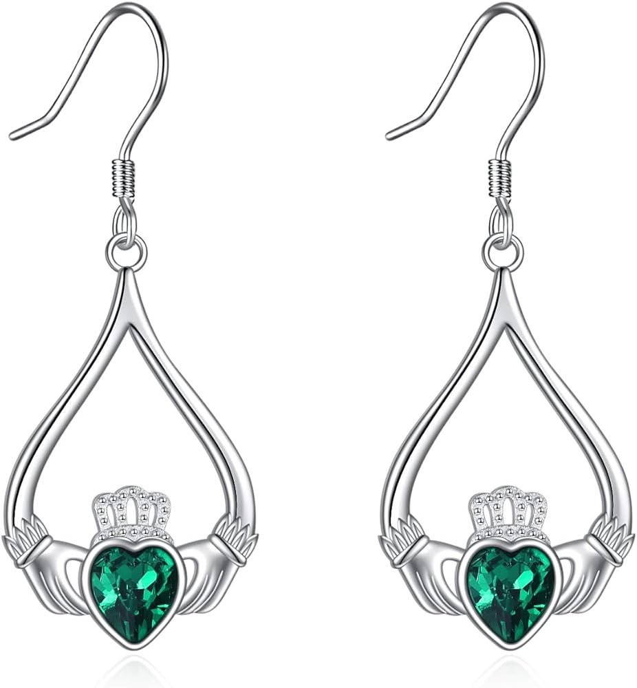 Claddagh Earrings Sterling Silver Celtic Knot Claddagh Crystal Dangle Dangling Drop Earrings Iris... | Amazon (US)