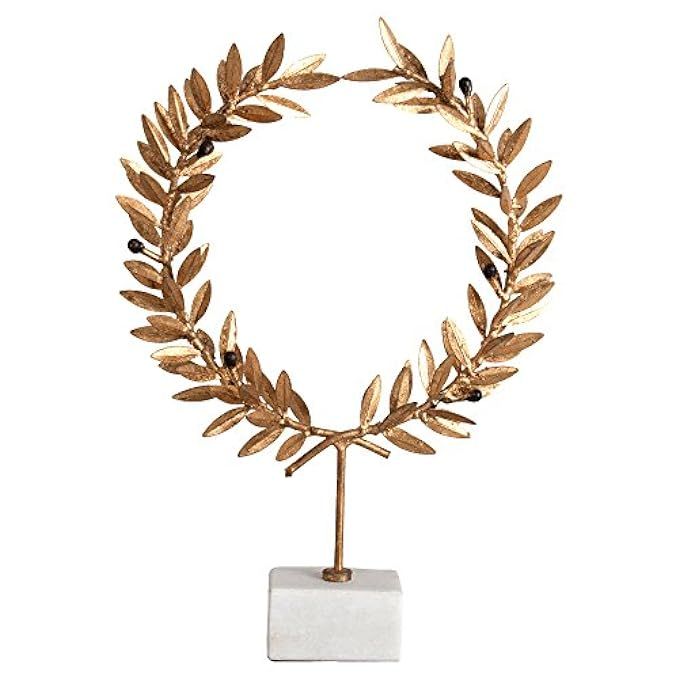 Kathy Kuo Home Aesop Gold Leaf White Marble Wreath Stand | Amazon (US)