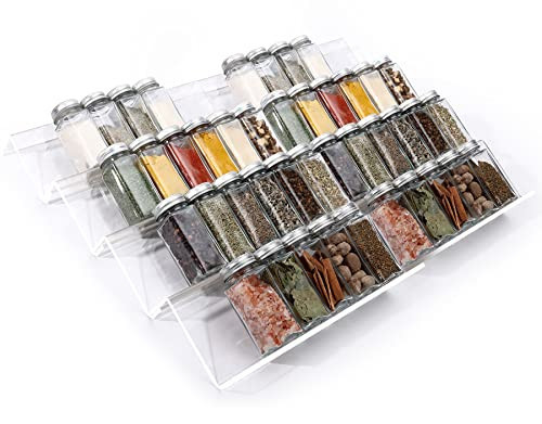 MIUKAA Clear Acrylic Spice Drawer Organizer, 4 Tier- 2 Set Expandable From 9" to 18" Seasoning Jars Drawers Insert, Kitchen Spice Rack Tray for Drawer/Countertop (Jars not included) | Amazon (US)
