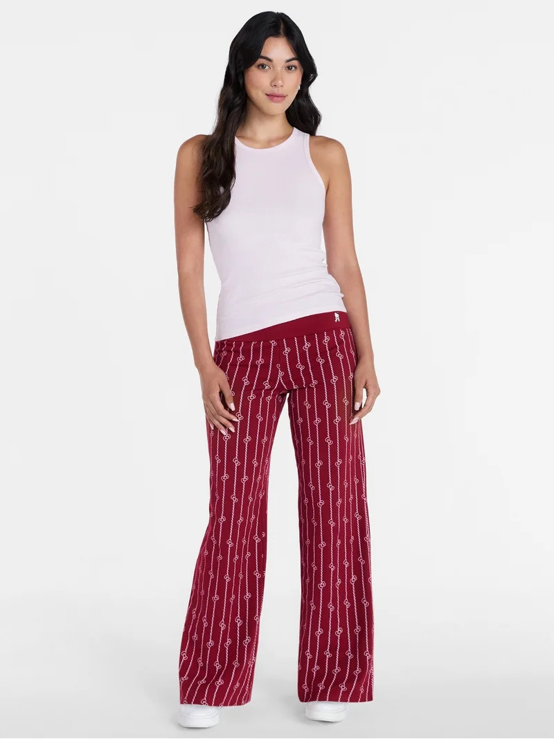 Hello Kitty Women\u2019s Pinstripe Wide Leg Foldover Pants, Sizes XXS-XXL | Walmart (US)