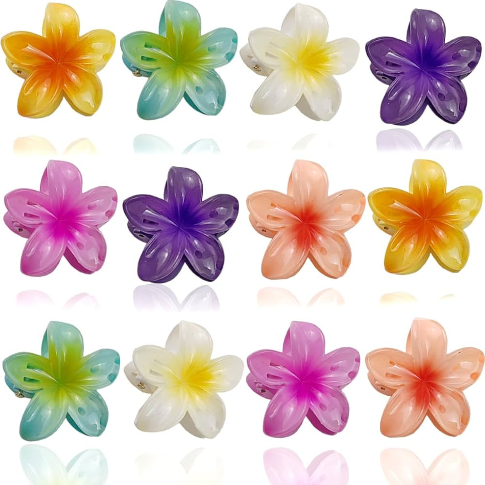 12PCS 1.57inch Flower Claw Clip for Women, Preppy Flower Hair Clip, Hawaiian Plumeria Hair Clip, ... | Amazon (US)